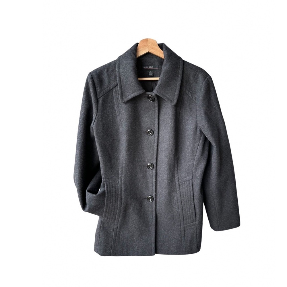 Jason Kole Peacoat Jacket Preppy Chic Gray Wool Blend Button Front Size Large